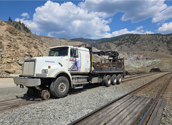 A parked boom truck in Kamloops.